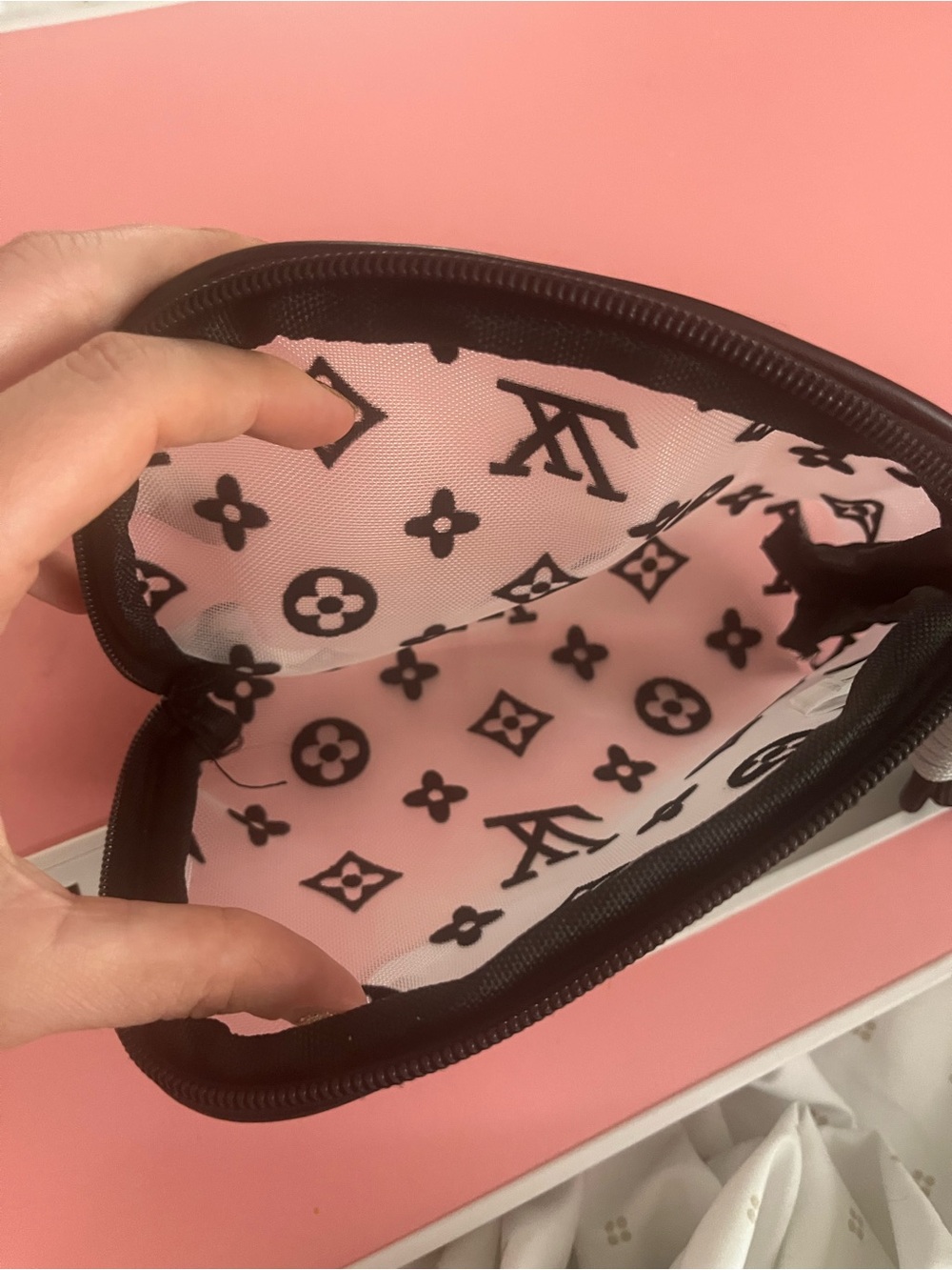 White & Black Monogram Mesh Wristlet Pouch Luxury - Picture 3 of 3